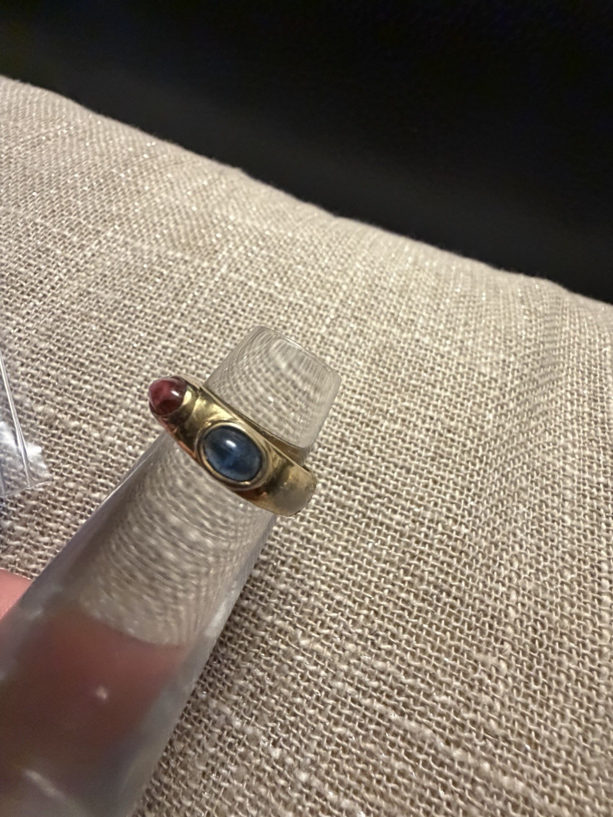 VTG 14 kt gold plated cabochon gemstones: a sapphire, a ruby, and an emerald, 6