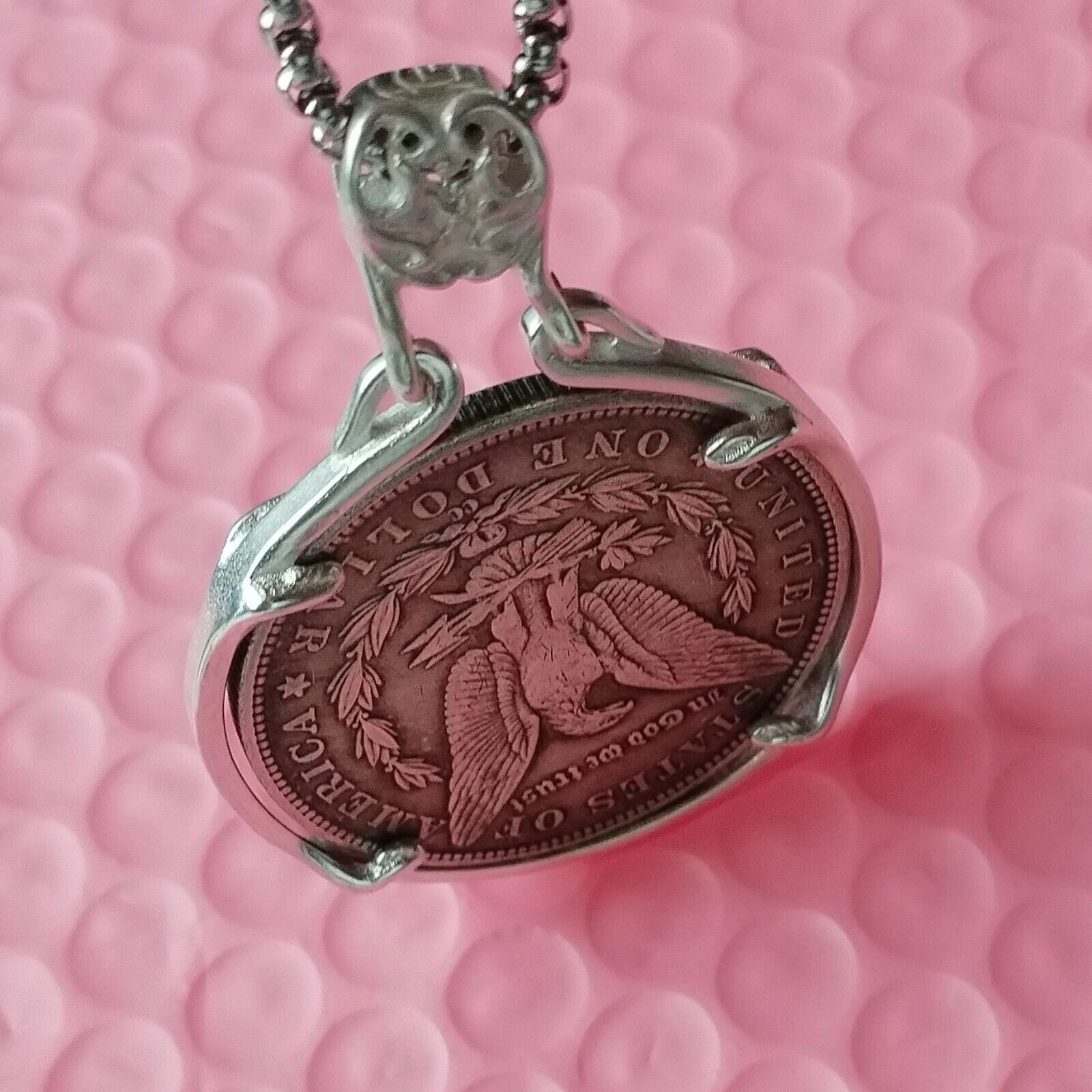 Vintage Pendant with Silver Plated Decorative Coin-Necklace