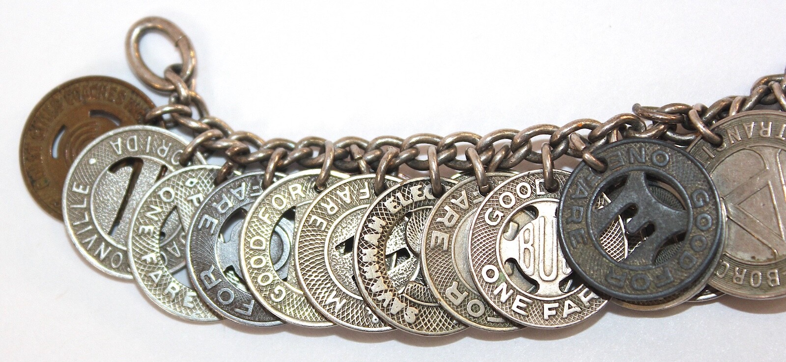 Vintage 1930’s-1950’s Transportation Token, Transit, Bus, Subway Charm Bracelet