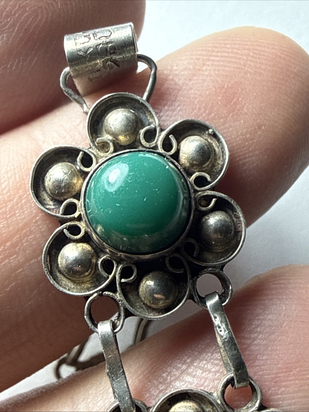 bracelet Taxco Mexico 980 Silver Better Than 925 Sterling Green Onyx Vintage 7.5