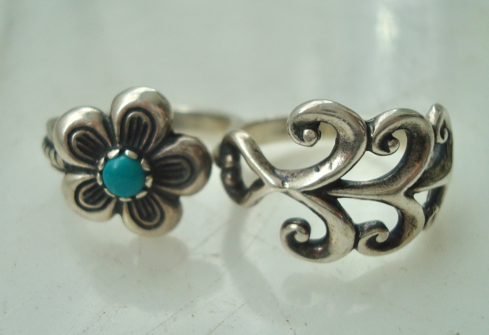 Vintage CAROLYN POLLACK STERLING Silver FLOWER Turquoise DOUBLE RING Size 9/7.5