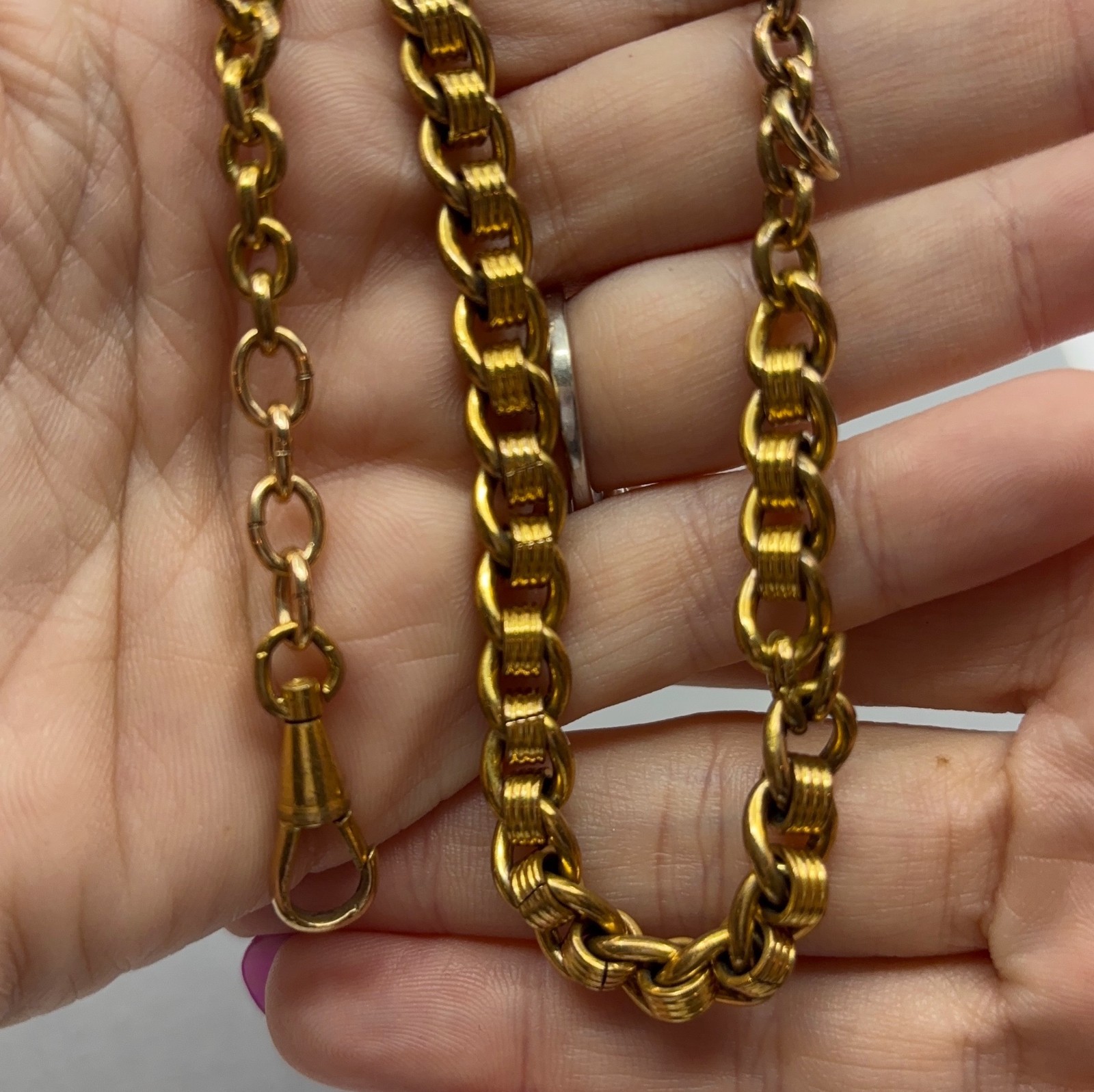 Antique Victorian Gold Filled Watch Chain Fob Locket Necklace Dog Clip
