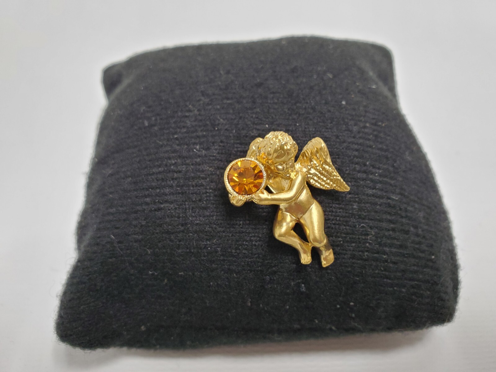 Vintage 1996 Avon Cherub Angel Lapel Pin Gold Tone Yellow November Birthstone