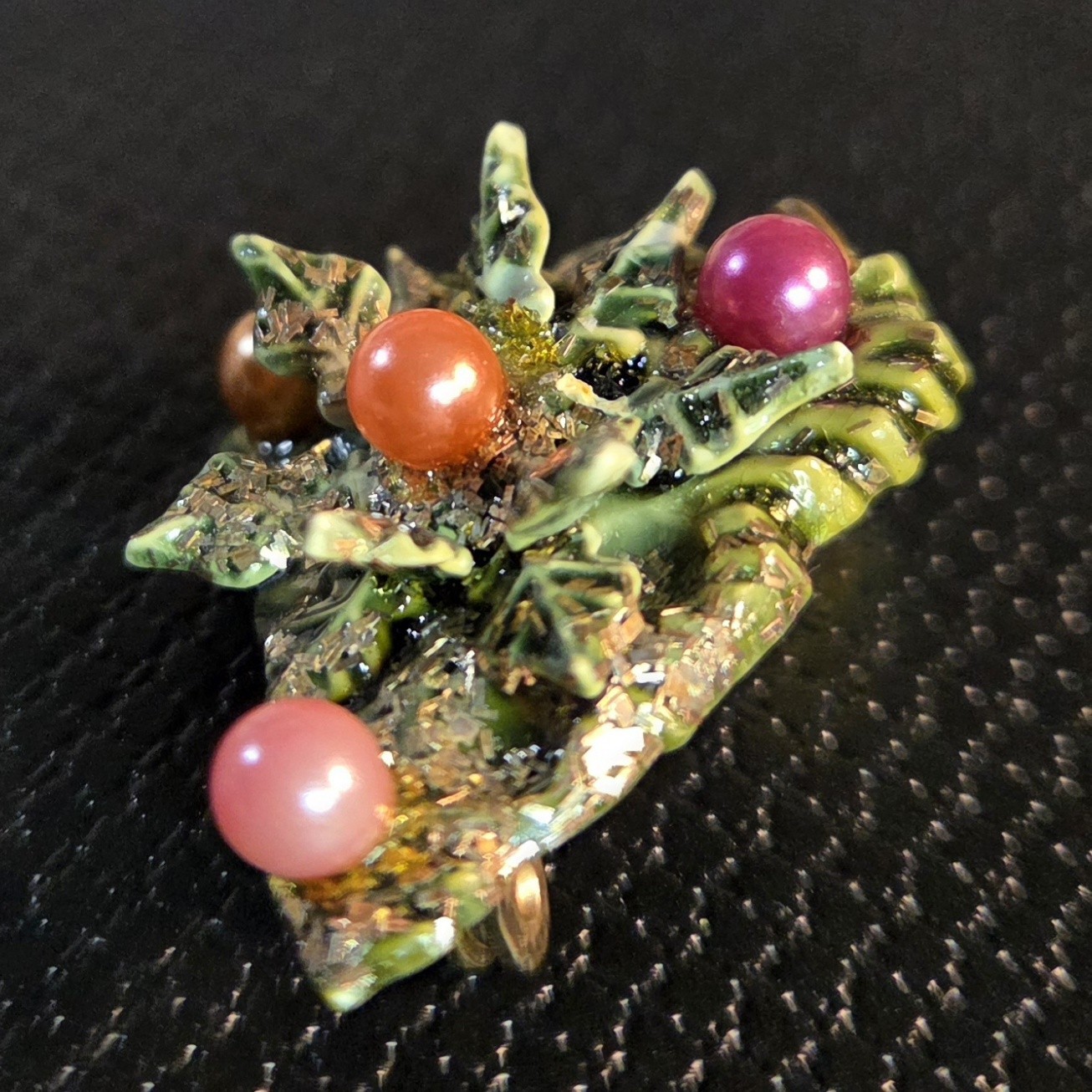 Vintage Christmas Tree Brooch w/ Dangling Micro Devotional Virgin Mary Catholic
