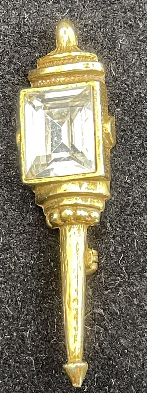 Vintage Goldette Goldtone Lamp Post Pin with Clear Stone