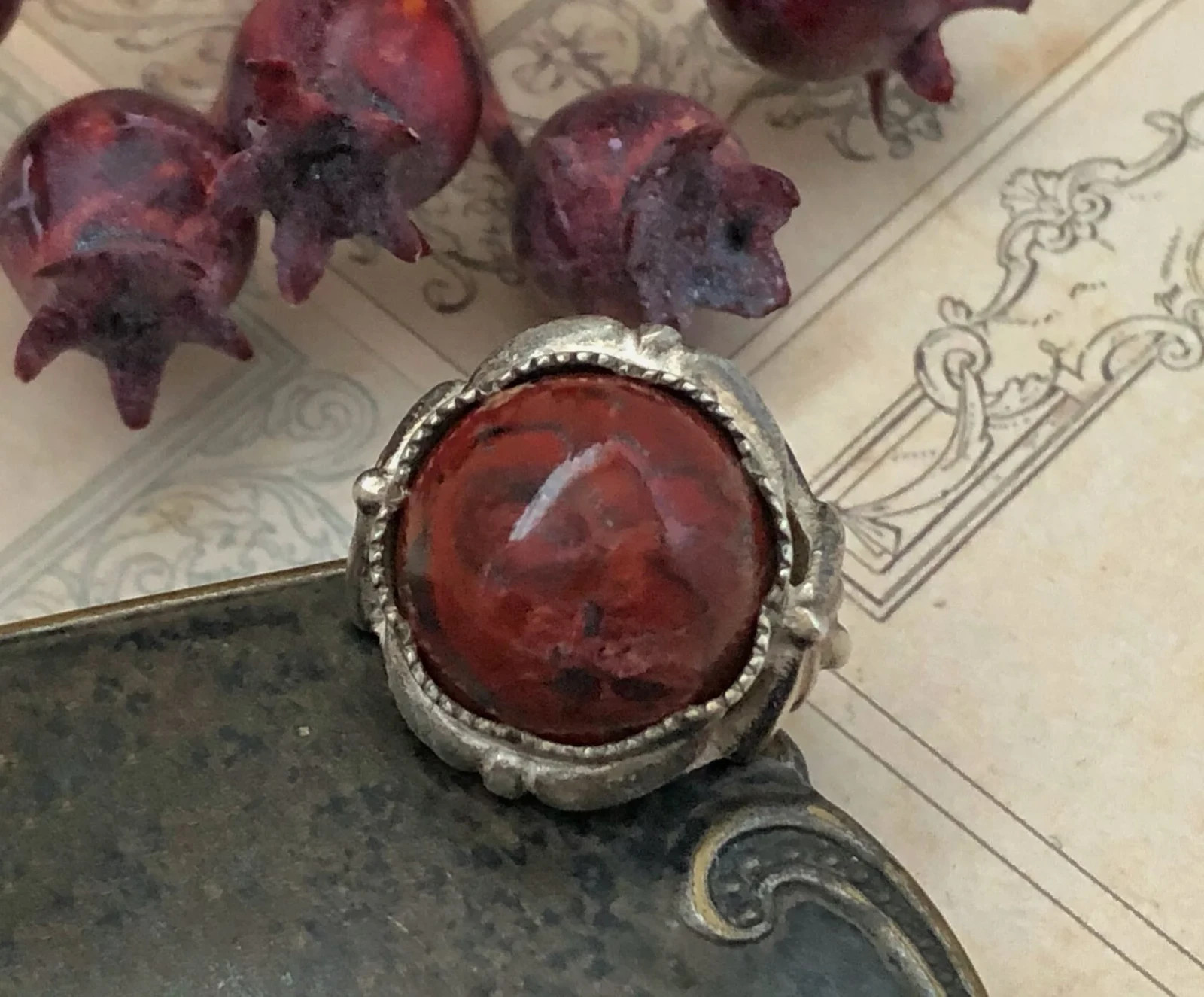 Nice Estate Jewelry Soviet Vintage Jasper Ring Sterling Silver 925 USSR Size 7