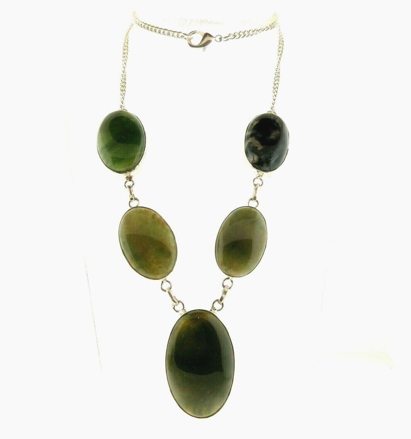 Bloodstone Necklace Silver Plated 1.75 x 20 in