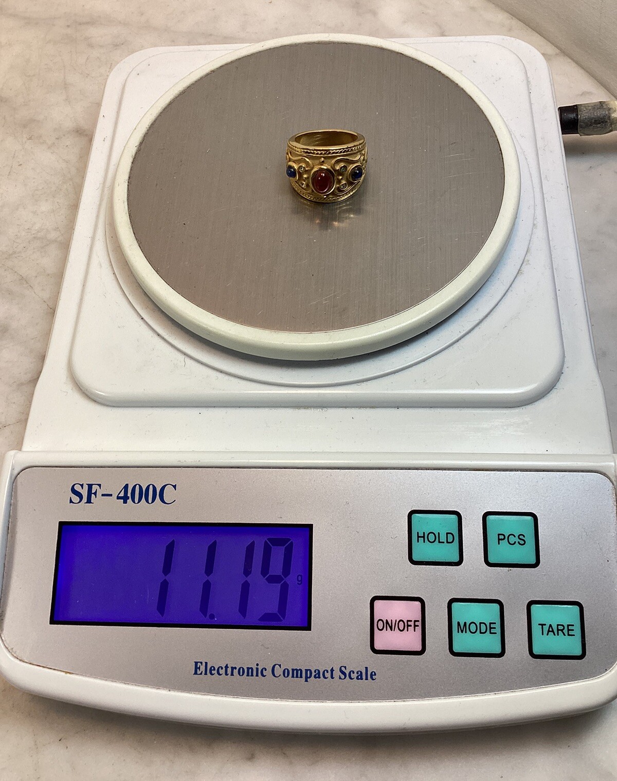 Vintage Gold Plated Byzantine Greek Faux Ruby Sapphire Peridot Ring Size 7