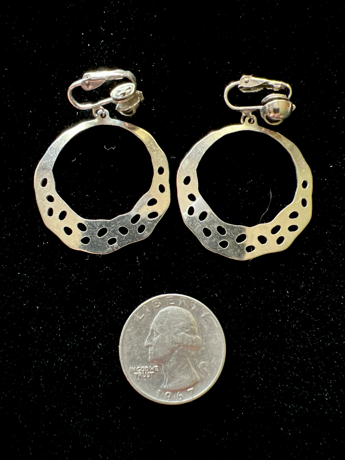 Vintage Silvertone Brown Silver Hoop Dangle Drop ClipOn Earrings Lot Of (2)