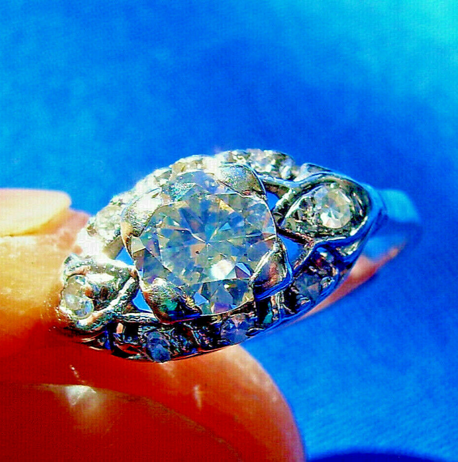 Original EARTH MINED DIAMOND Deco Engagement Ring Antique PLATINUM Solitaire S 8