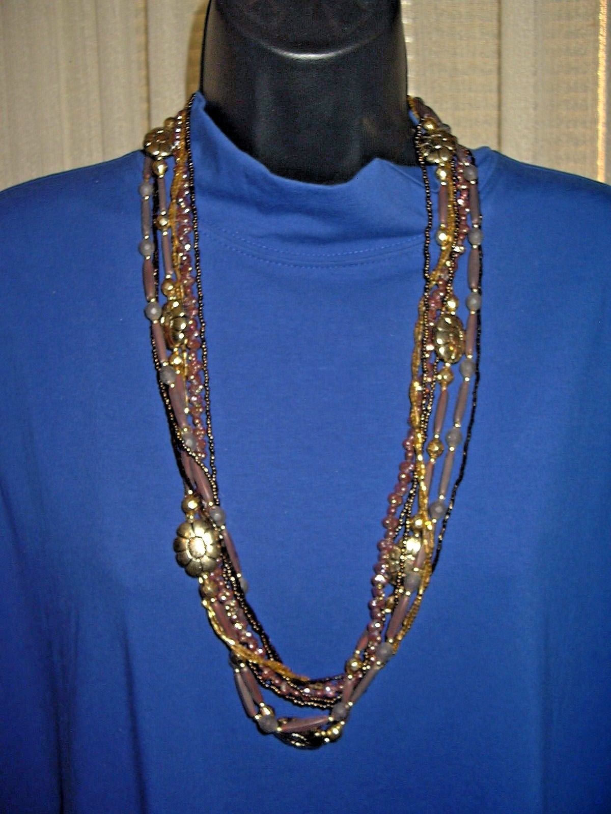 Vintage 8 strand necklace multi bead wood, glass, sead bead 30″ long unmarked