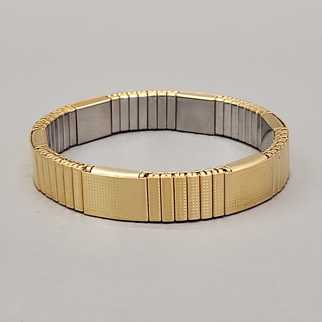 Vintage Expandable Bracelet Gold Tone Textured Ribbed 1cm Stretch 6.75″