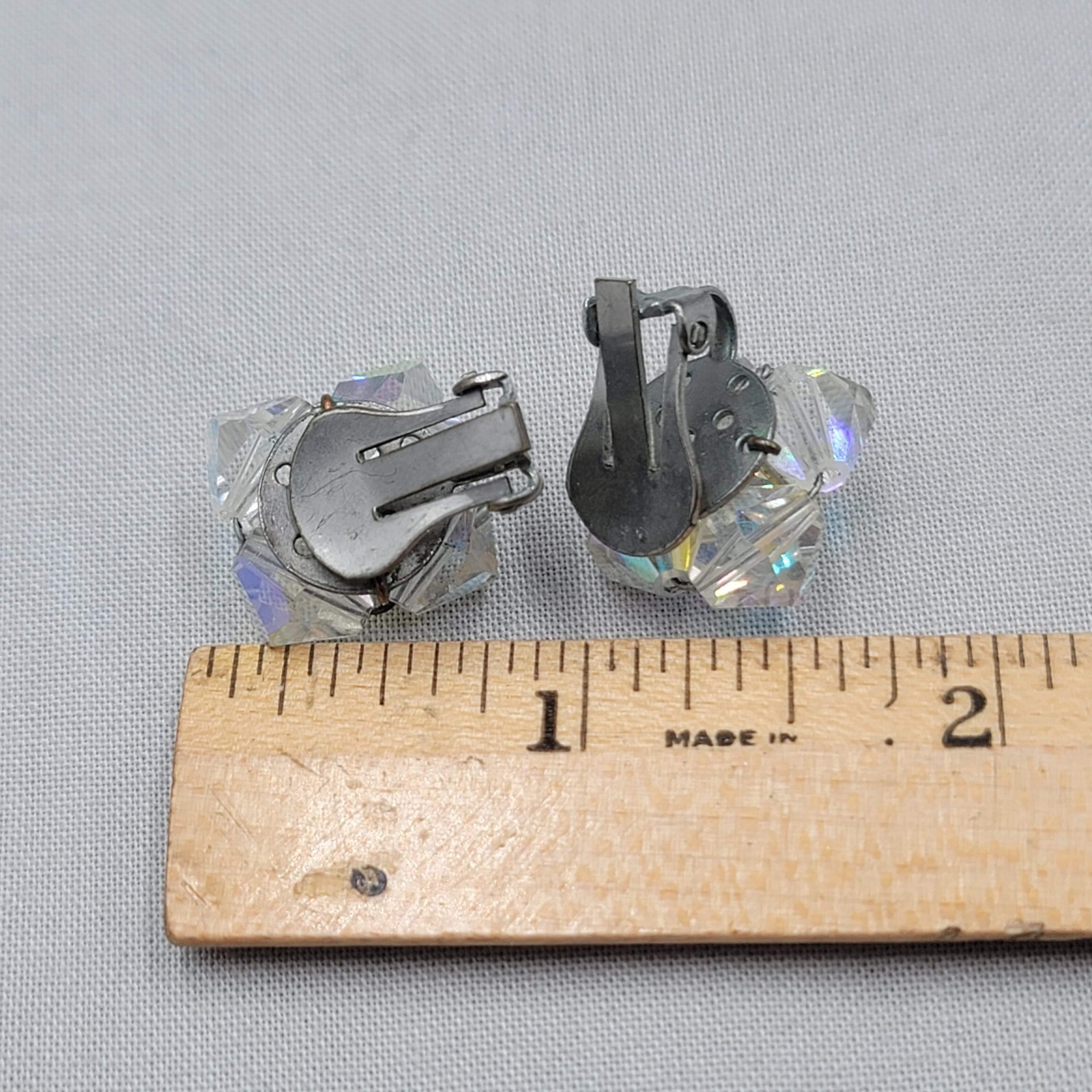 Vintage AB Bicone Cluster Bead Clip on Earrings Studs 3/4″