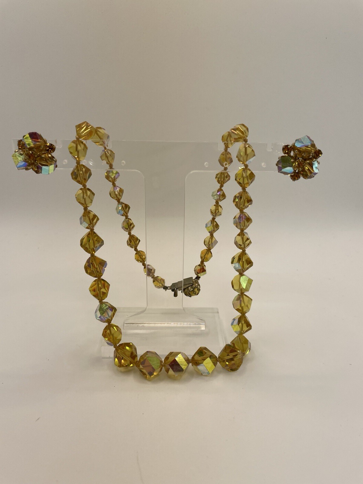 Vintage Vogue Honey Amber Faceted Czech Glass Necklace And Earring Demi- Parure