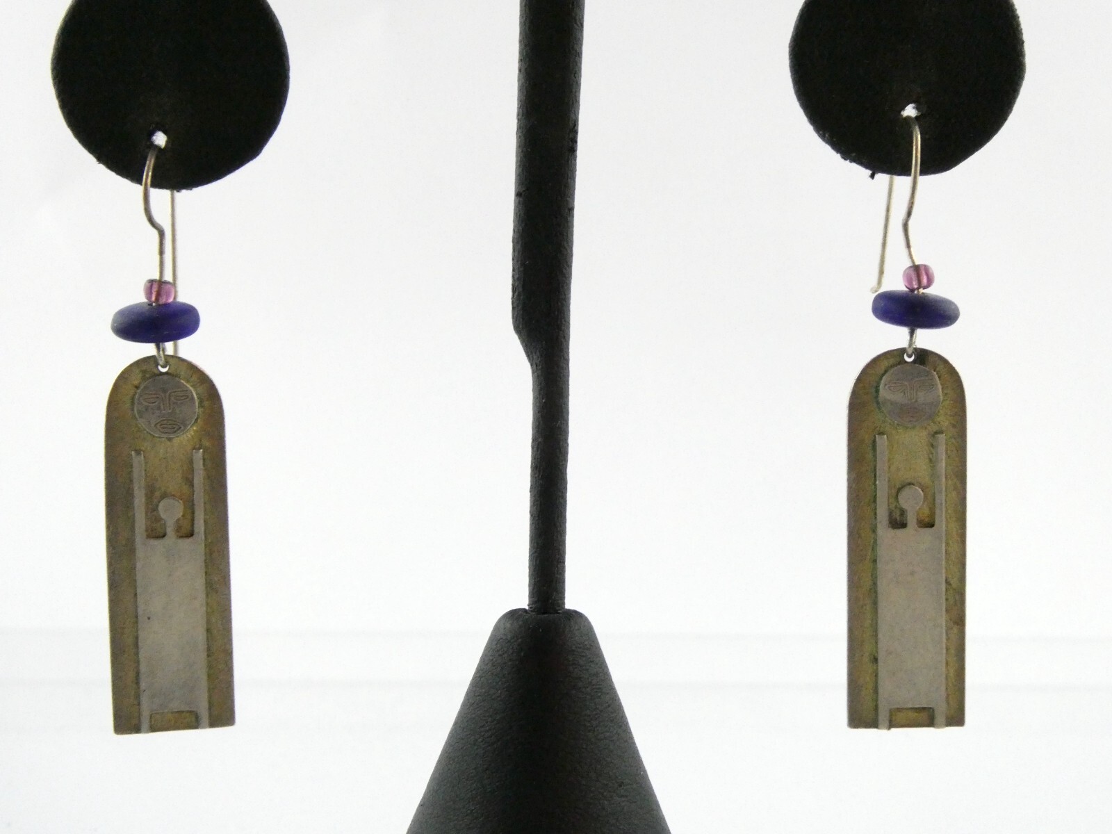 Vtg Artisan Handmade Sterling Silver Person Worshipping Sun Earrings 9g 2.25 In