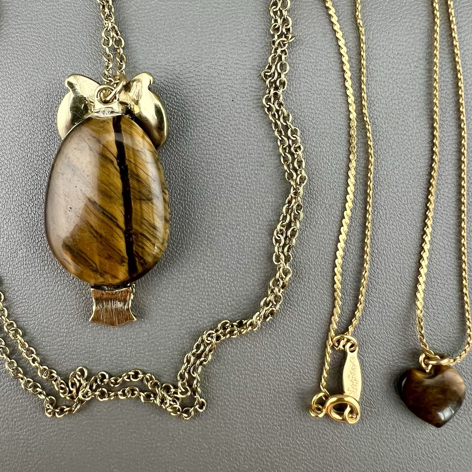 Vintage Signed Necklace Lot Tiger Eye Owl Heart Napier Coldwater Creek Gold Tone