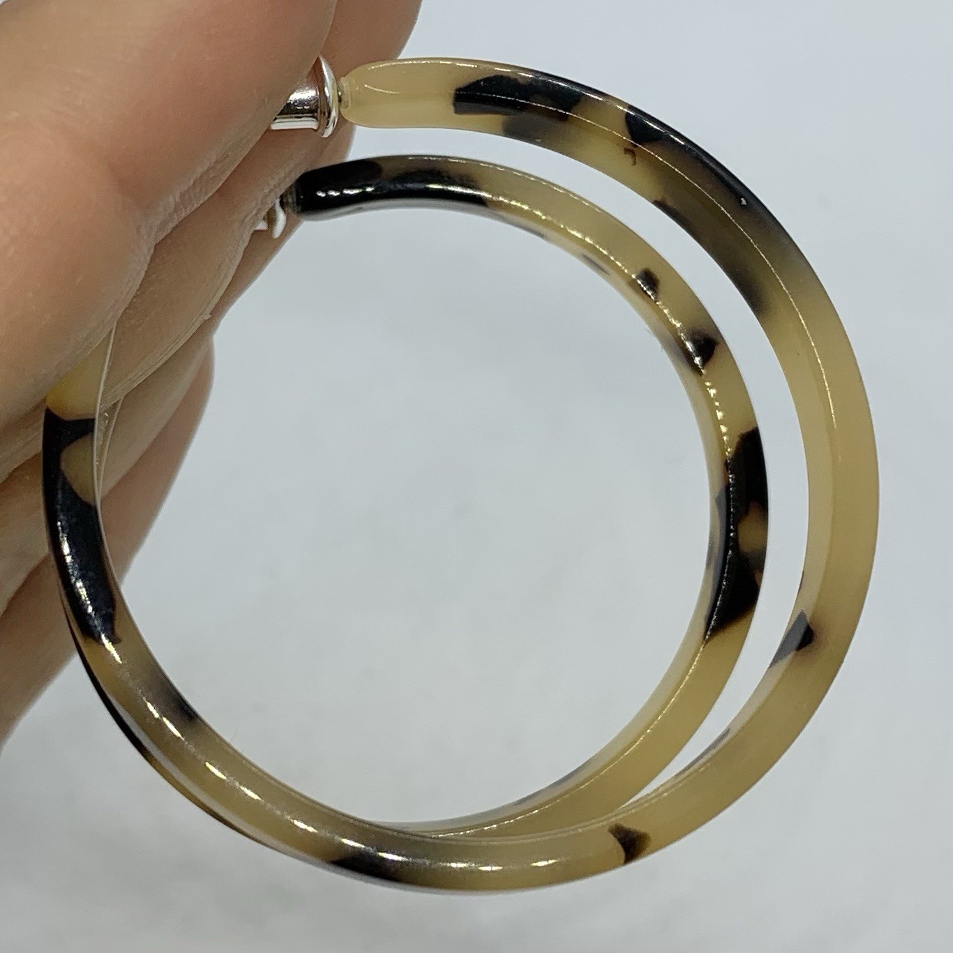 Vtg Tortoise Shell Brown Acrylic 80s Large Hoop Statement Drop Earrings Post Big