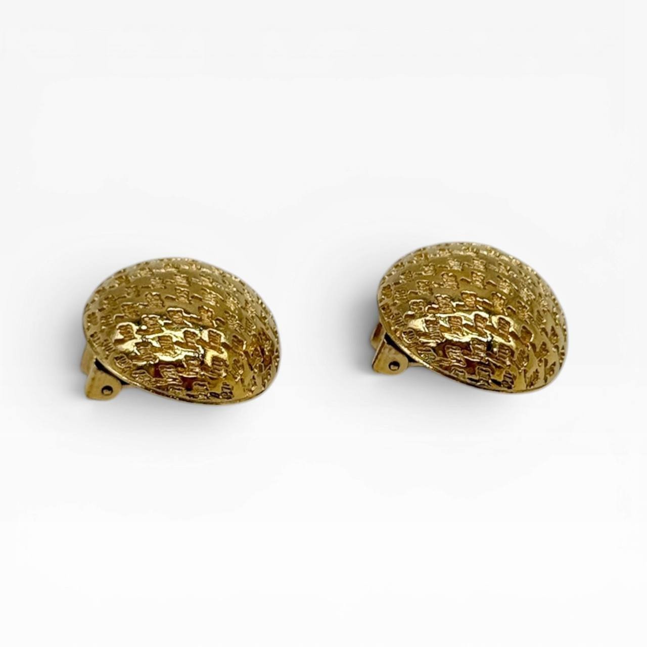 Vintage Christian Dior Gold Tone Dome Clip On Earrings Textured Signed
