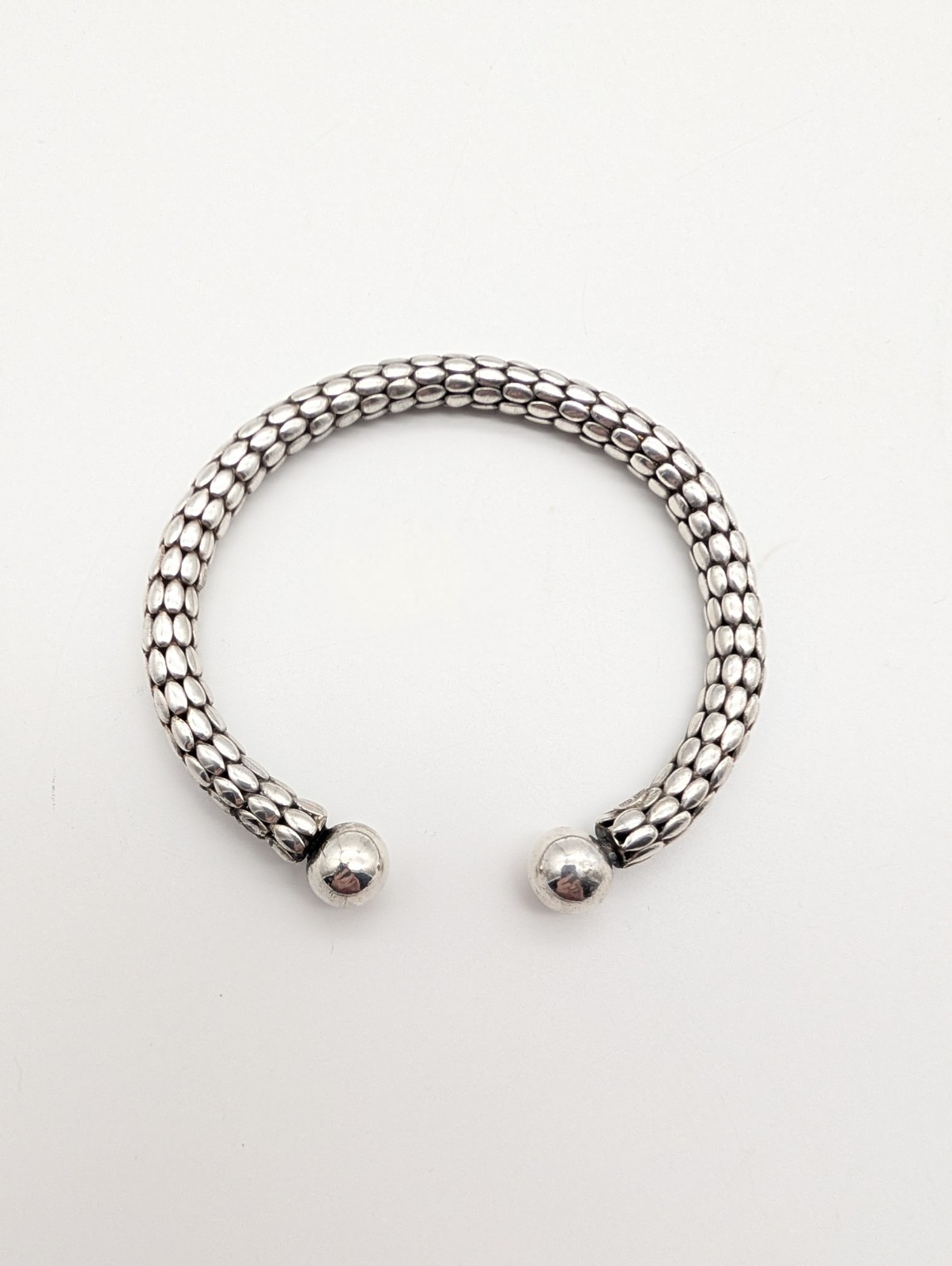 Large Vintage Italian Sterling Silver Popcorn Bangle Bracelet Flexible Sz 7⅞
