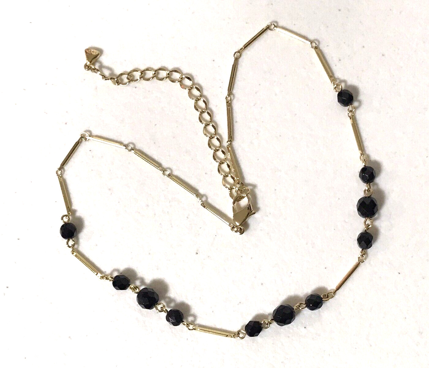 Olci Signed Gold Tone Bar Link Faceted Black Beaded Station Necklace 17″ Estate
