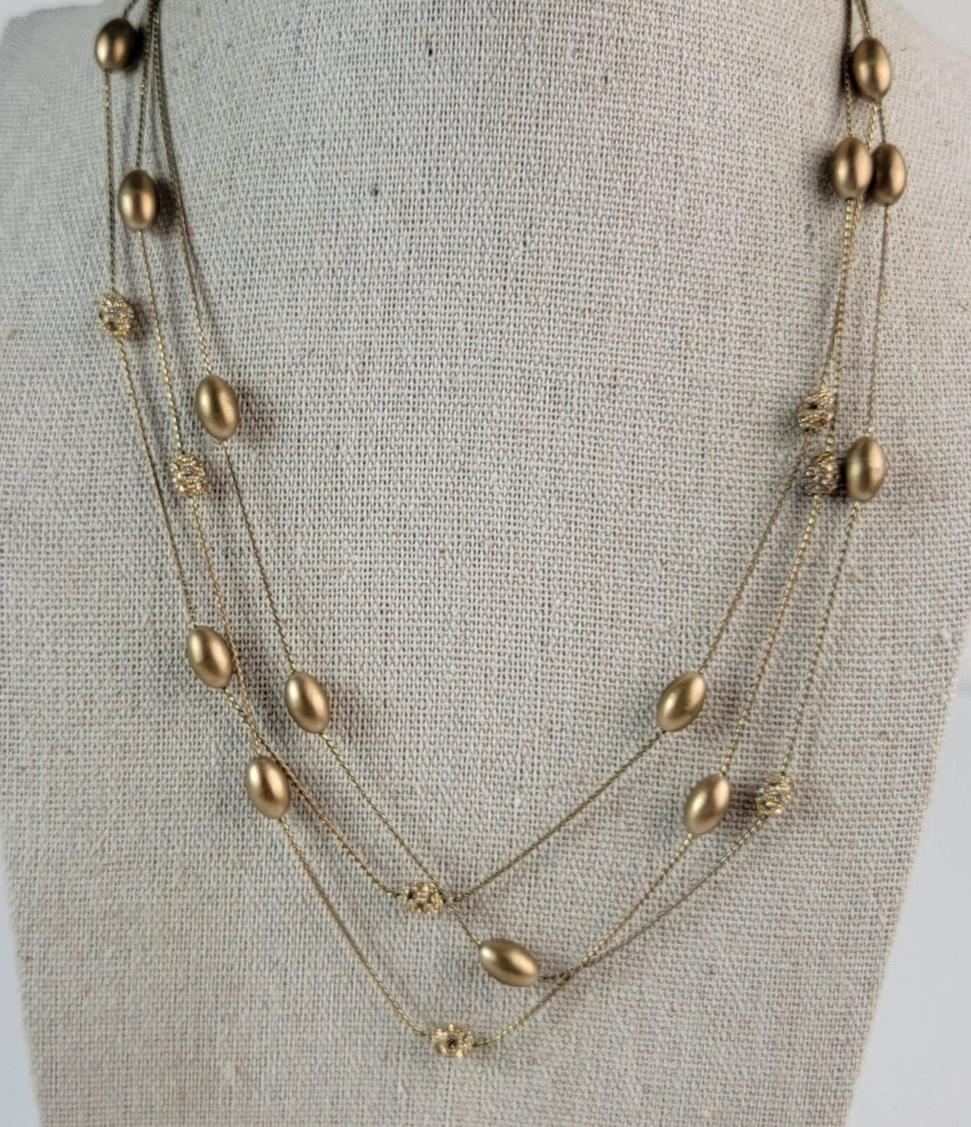 Vintage Monet Gold-Tone Clear Rhinestones Bead Charm Station Necklace 19 Inch