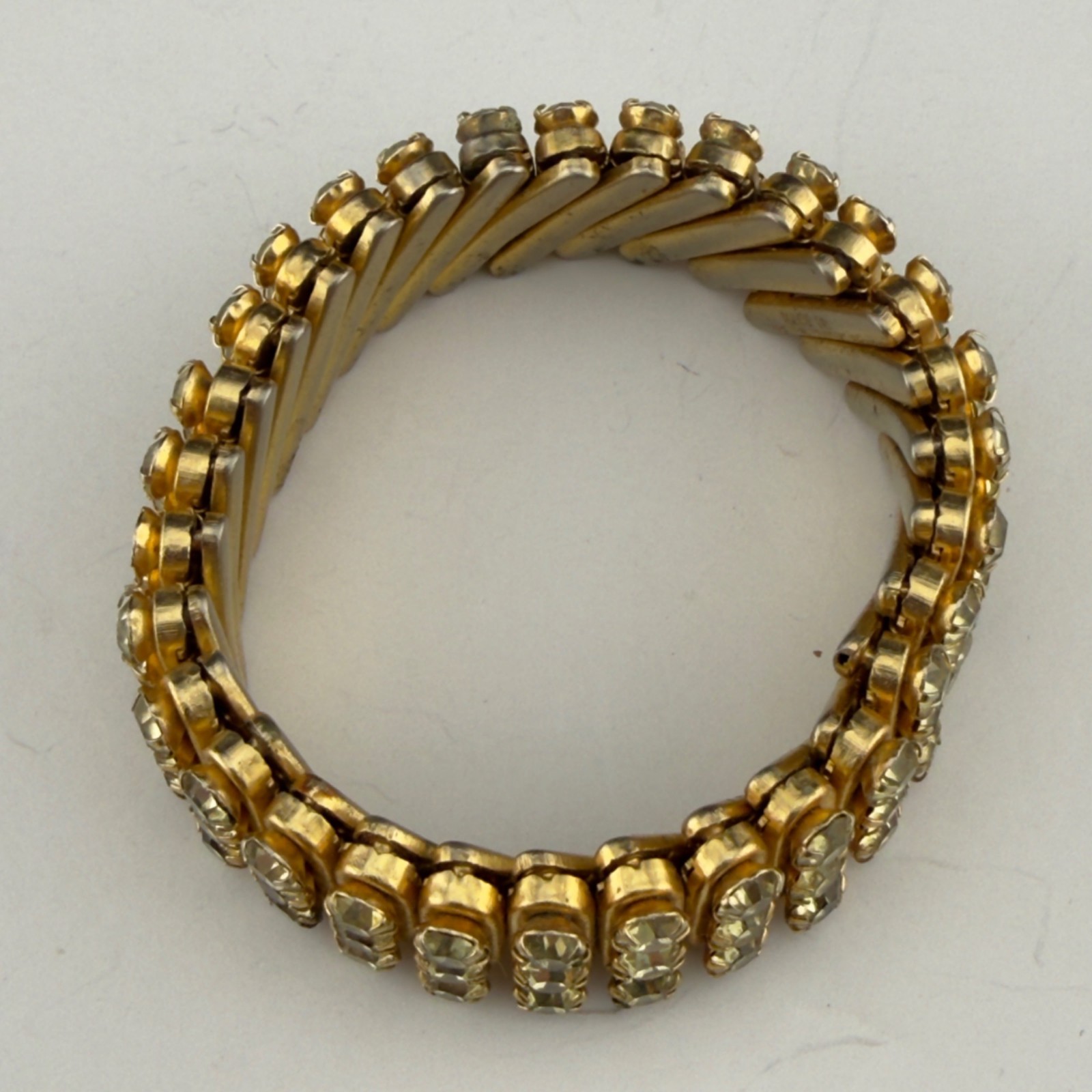 Vintage Rhinestone Expansion Bracelets Set of 2 Stretch Silver/Gold Tone 3 Row