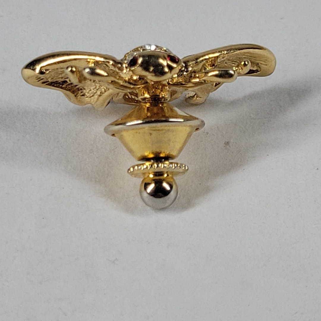 VTG Bumble Honey Bee Lapel Pin Gold Tone Enamel Rhinestone Entomologist Apiarist
