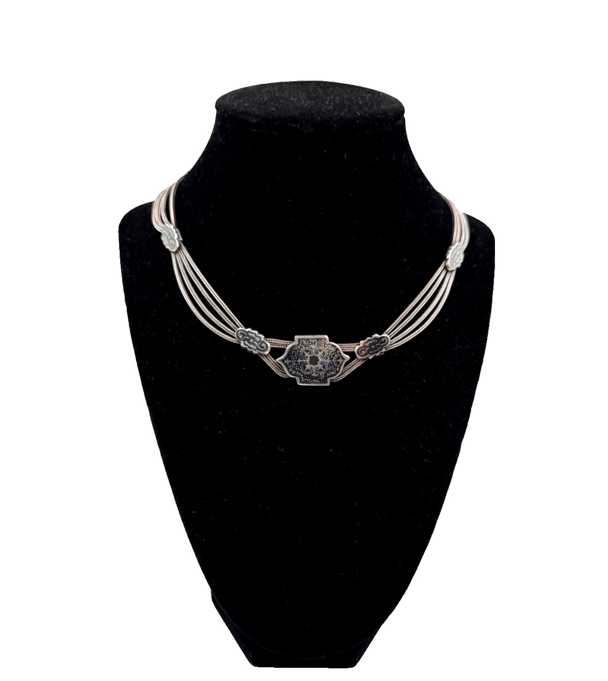 BYZANTINE STERLING SILVER MULTI STRAND CHAIN OLD VNTG FESTOON CHOKER NECKLACE 15