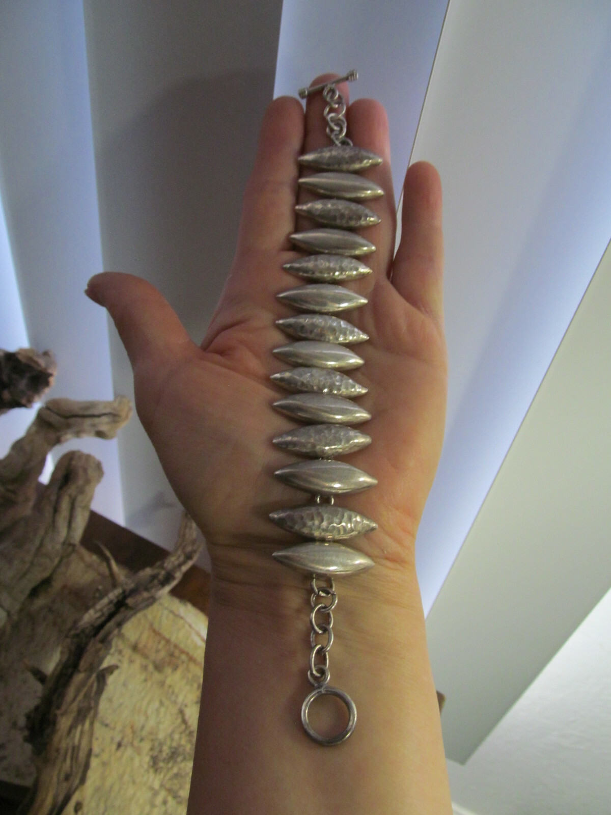 Big Wrist 925 Sterling silver Navette Shaped Link Bracelet Mexico 8 3/4″, 44g