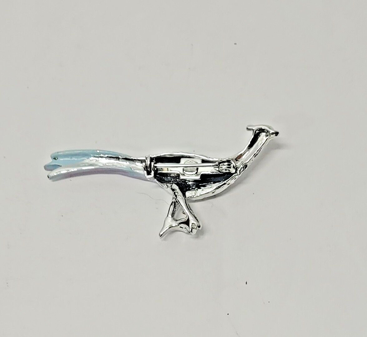 Pheasant Vintage Silver tone Pink & Blue Enamel Brooch Approximately 2 1/4 in.