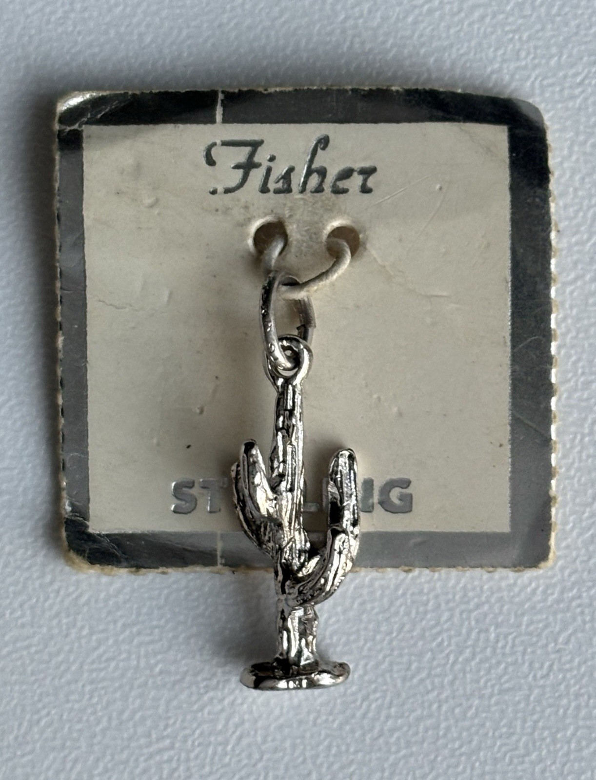 Sterling Silver Saguaro Cactus Desert Western Charm Pendant Vintage STG Fisher