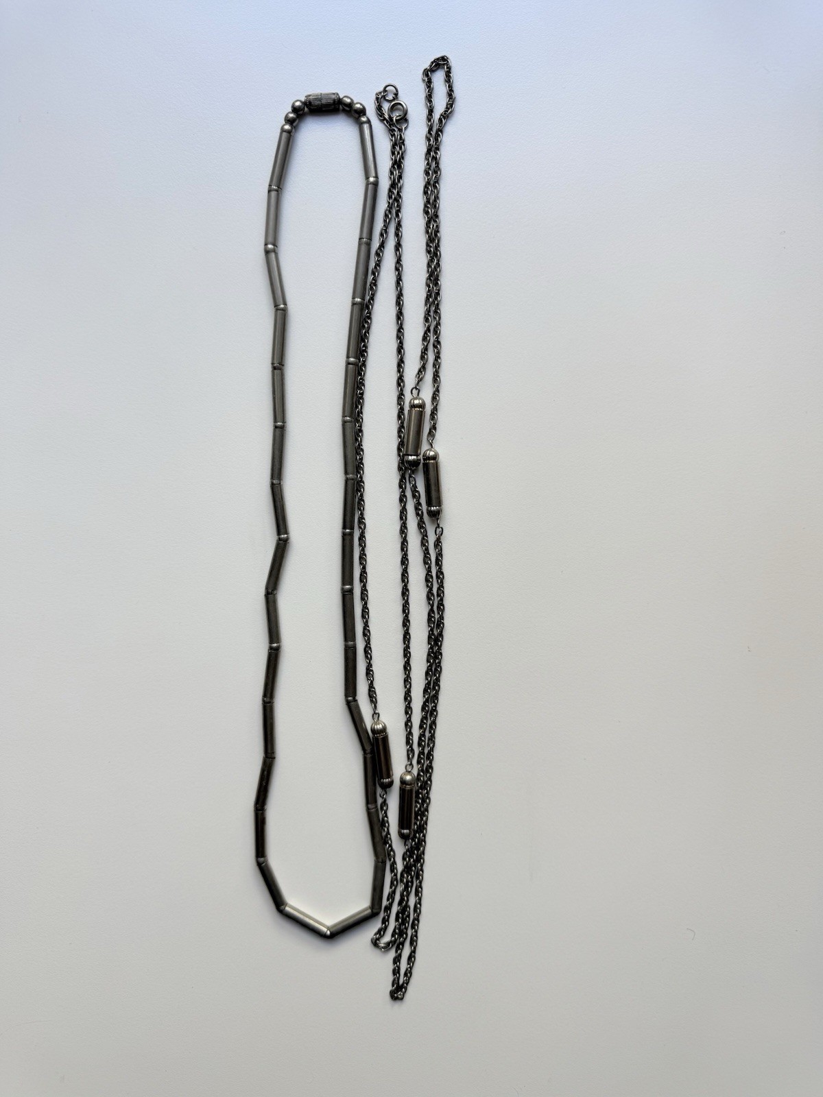 Two Vintage Silver Metal Chain Necklaces, Not Sterling (3321)