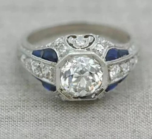 Art Deco Style Vintage Round Cut Lab Created Diamond 925 Silver Engagement Ring