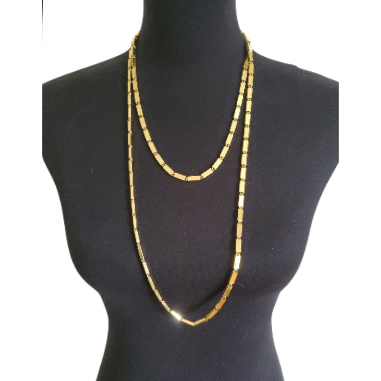 Monet Necklace Gold Tone Rectangular Box Chain Bar Link Extra Long 54″ Opera Vtg