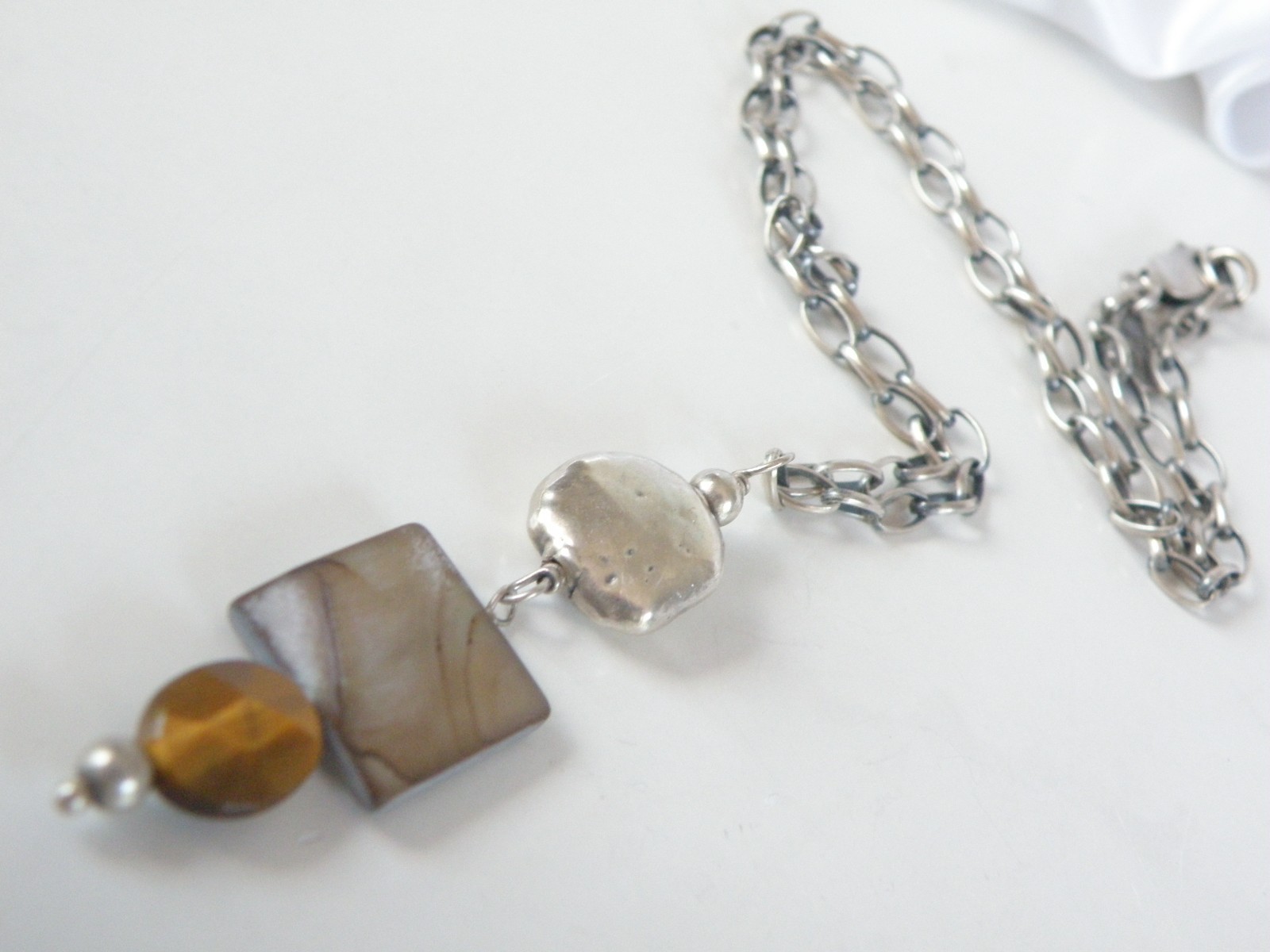 Silpada Sterling Silver 925 Rustic Boho Abalone Rolo Chain Link Necklace