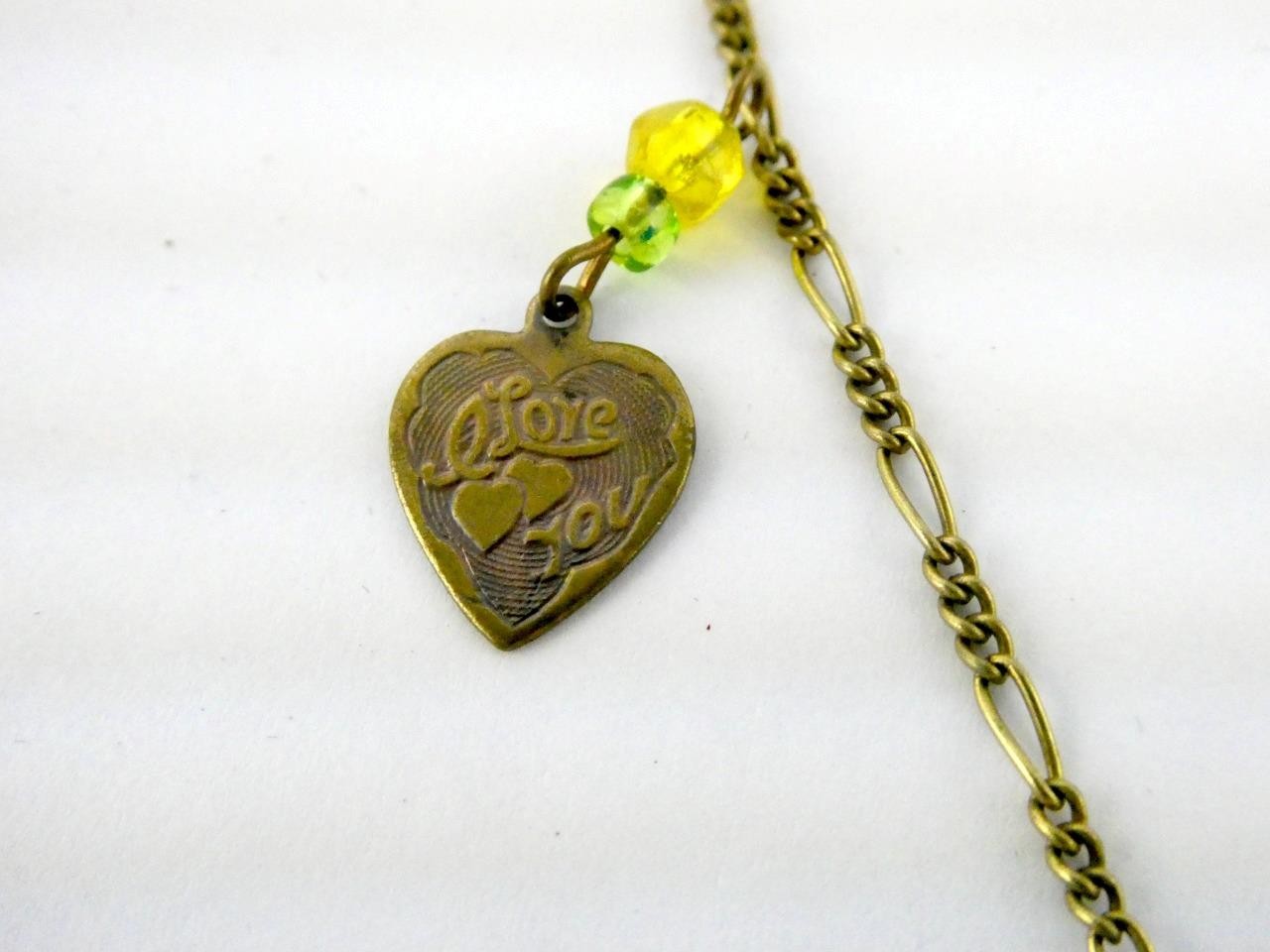 Vintage Glass Works Studio Glass and Brass Charms Multi Color Necklace 20g 26 In