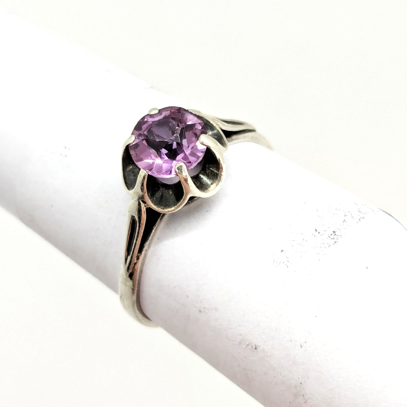 Vintage Soviet RING Silver⭐875 stamp Star with AMETHYST Stone -size: 7.25US| #11