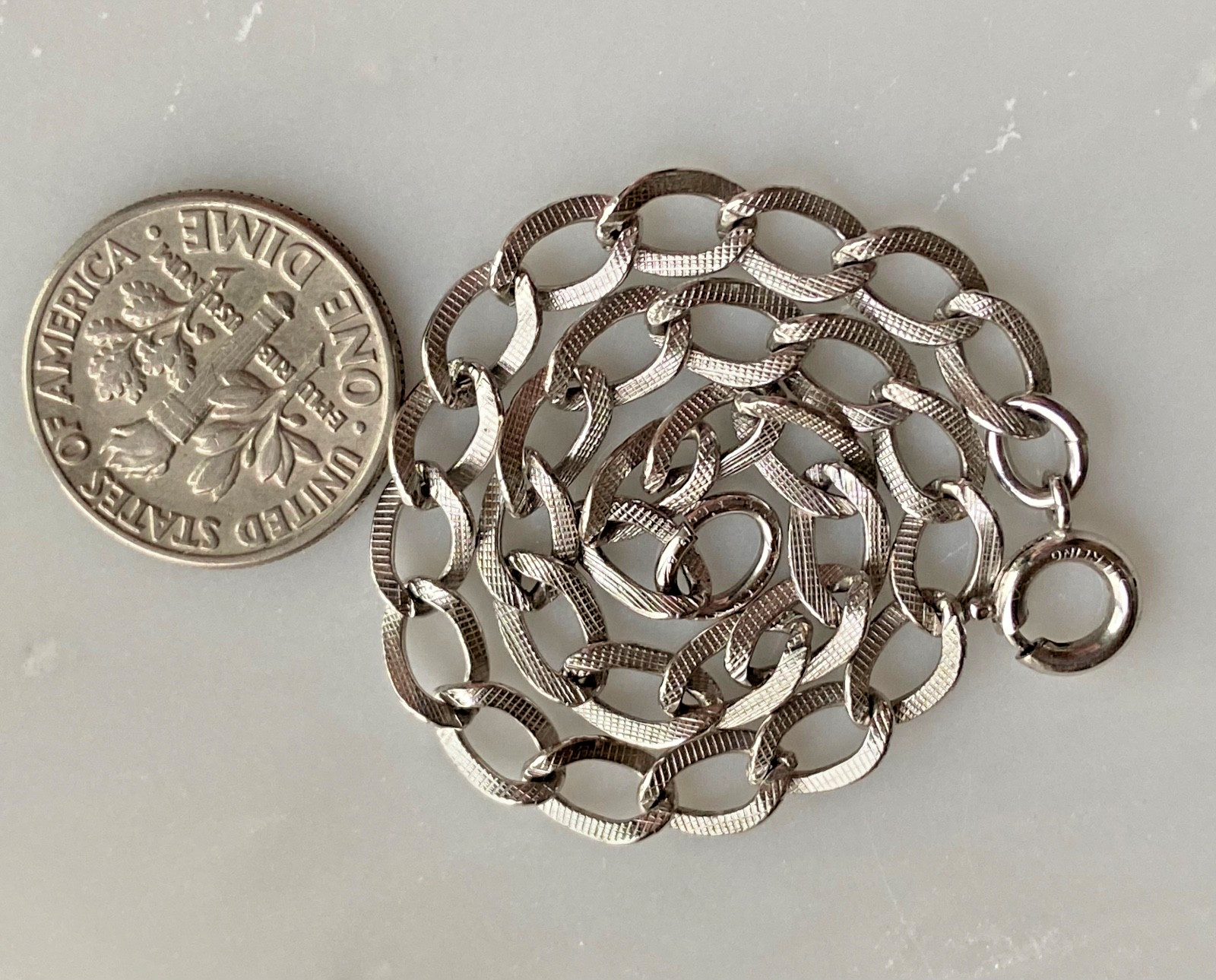 Vintage Sterling Silver ETCHED OVAL LINK Starter Charm Bracelet 7 1/4 inches