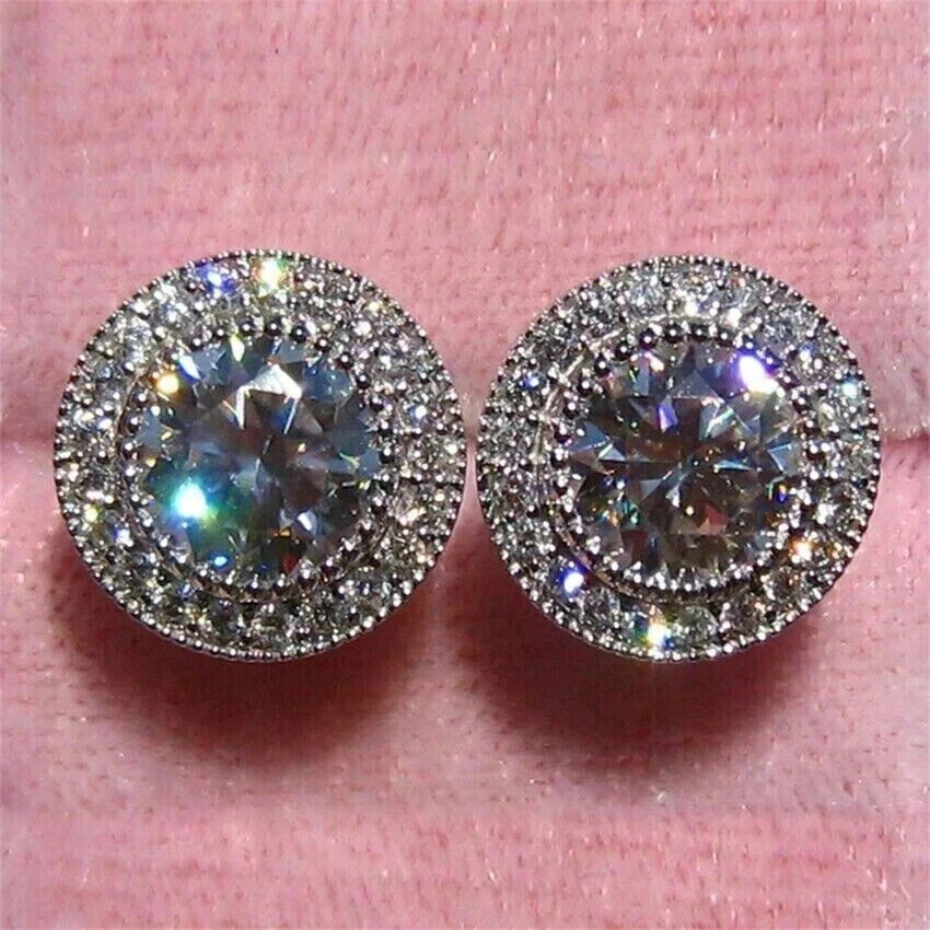 Art Deco Vintage Round Cut Lab Created Diamond Antique Earring 14K White Gold FN
