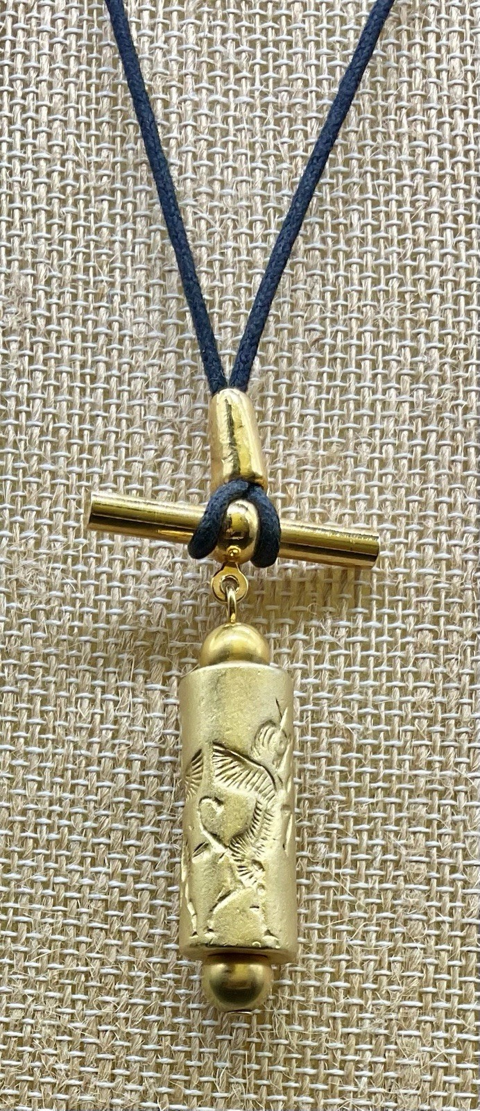 Cylinder Seal Pendant Gold Tone Unusual Design Winged Zebra & Person ?