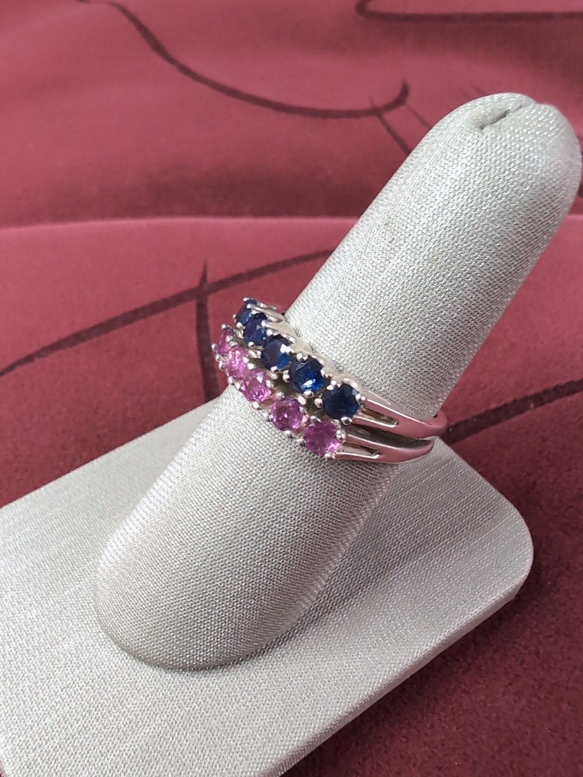 JED JOSEPH DEMARCO 925 Sterling Silver Ruby, Sapphire Gem 2 Stack Rings Size 8