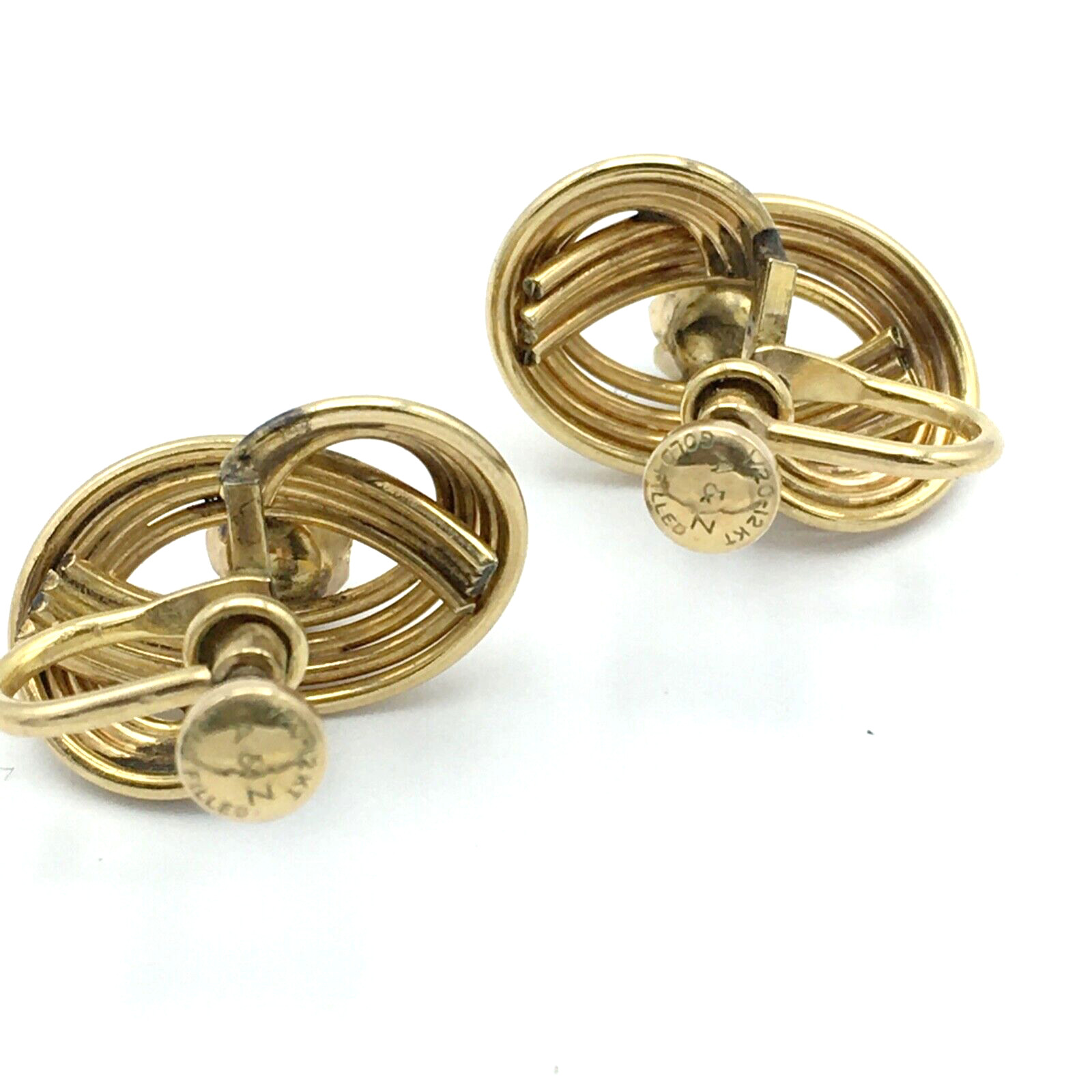 A&Z gold-filled earrings real pearls – 3/4″ vintage screw-back GF wire knot