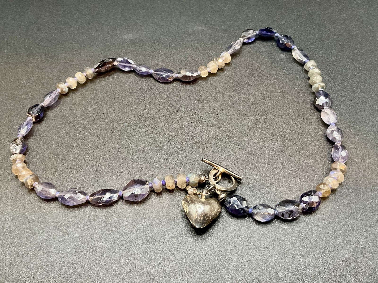 iolite Beaded 16in Necklace With Heart Vintage Jewelry