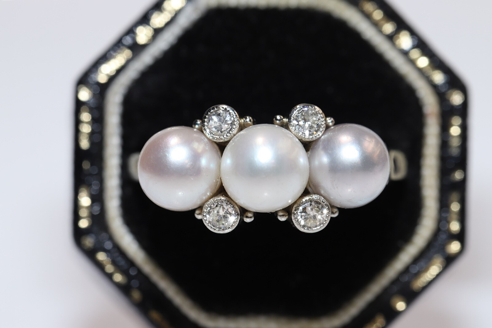 Vintage Circa 1970s handcrafted 14k Gold Natural Diamond And Pearl Ring
