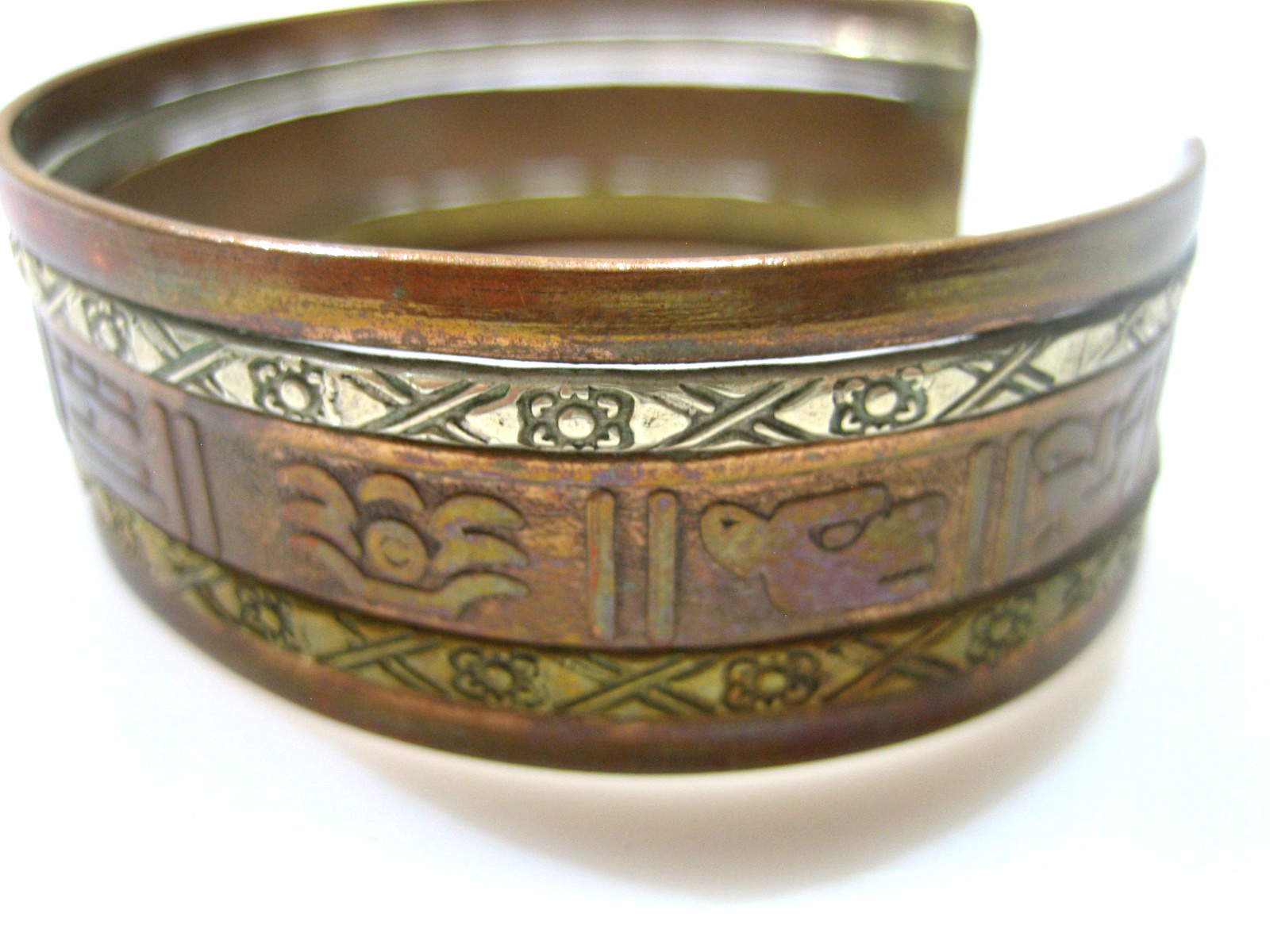 VINTAGE SOUTHWESTERN COPPER BRASS SILVER WIDE CUFF BRACELET