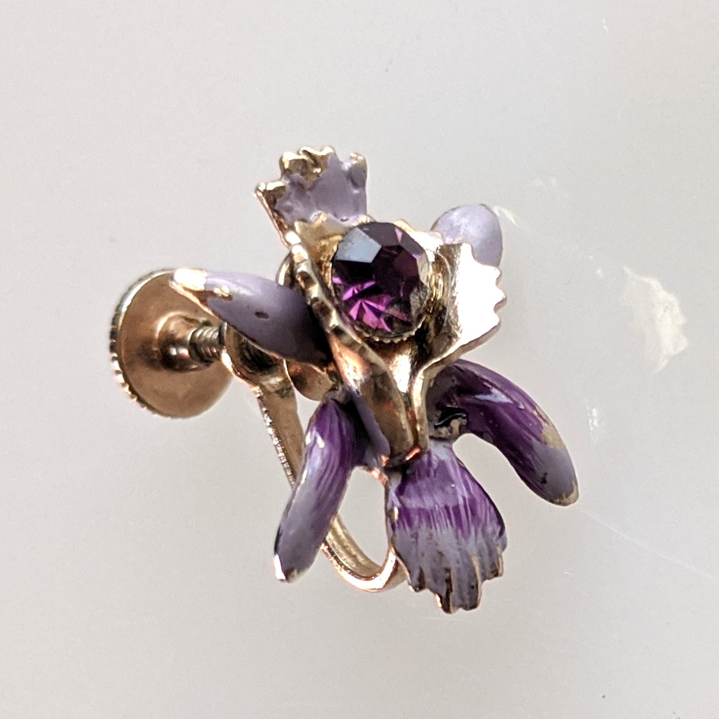 Vintage Orchid with Purple Stone Screwback Earrings – Free Shipping