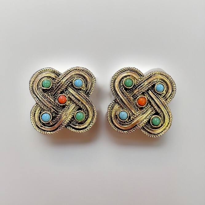 ORENA PARIS Unsigned Infinity Knot Moghul Jewels of India Earrings 1980s Vintage