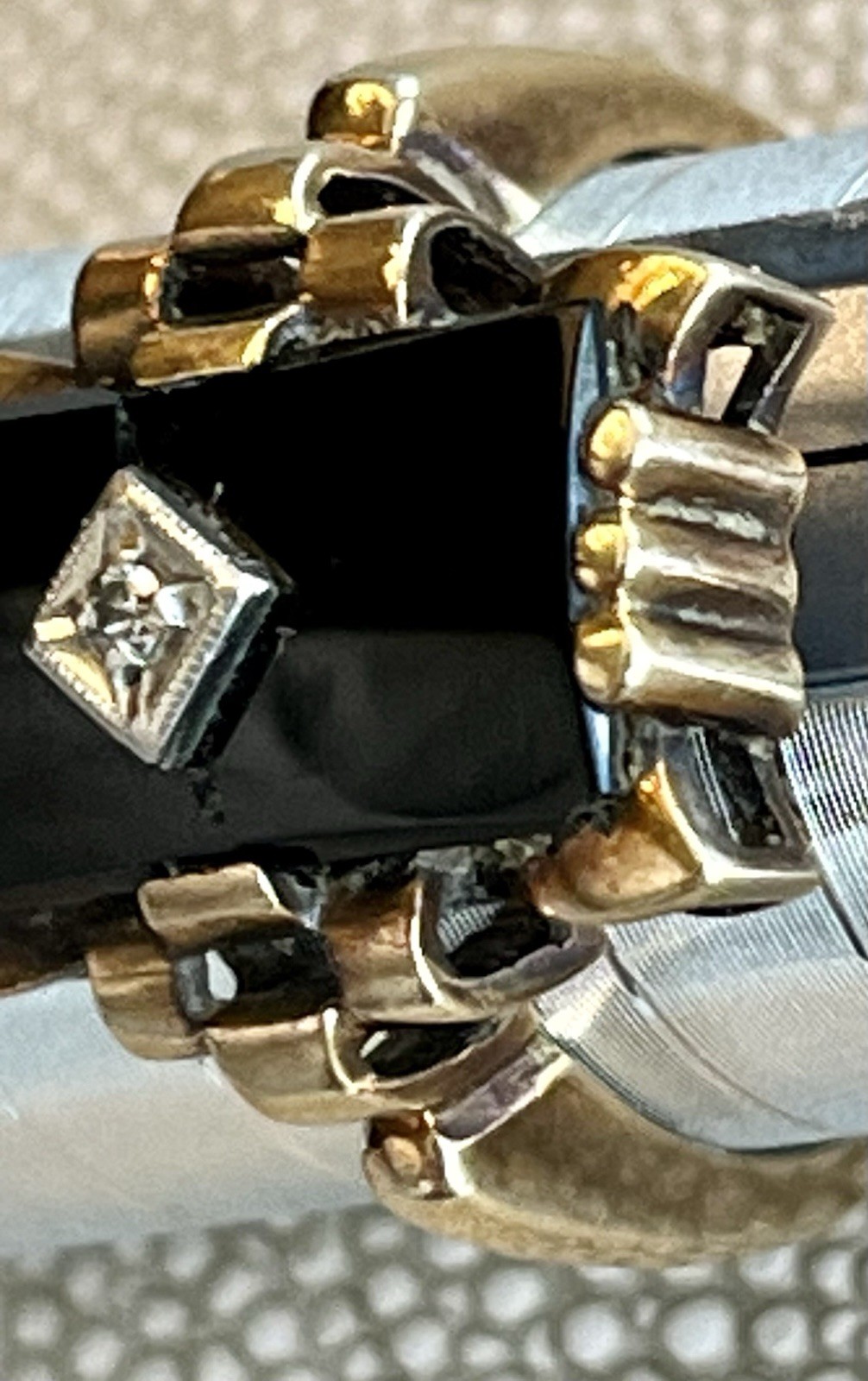 🖤 Antique Art Deco Large Rectangle Black Onyx & Diamond 10k Yellow Gold Ring 6