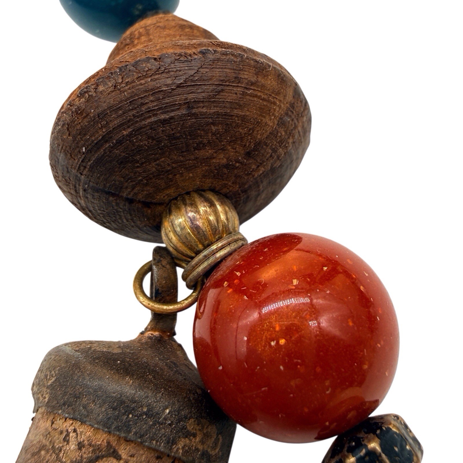 Vintage Carole Dauplaise Necklace BOHO Tibetan Prayer Bells Wood Ceramic Bead B3