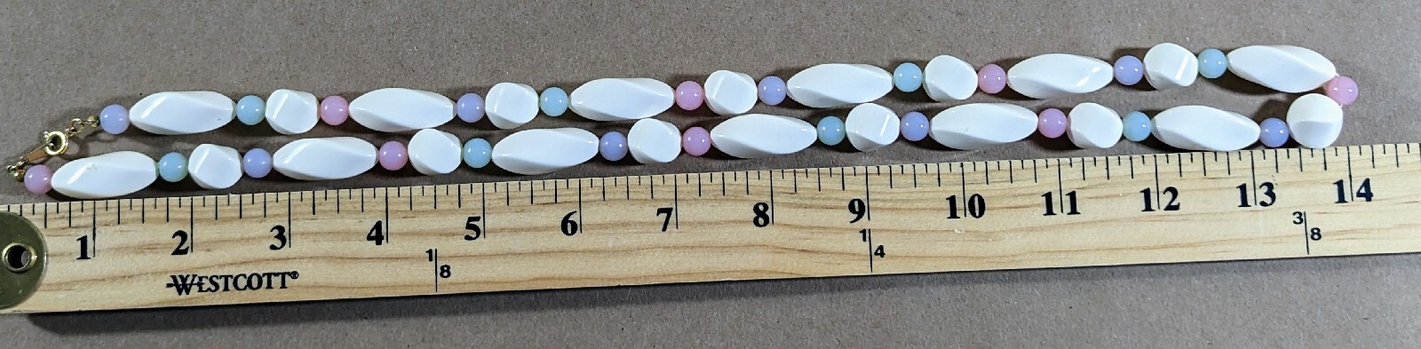 Vintage Twisted Off White & Pastel Pink Green Purple Beaded Necklace 28″ + White